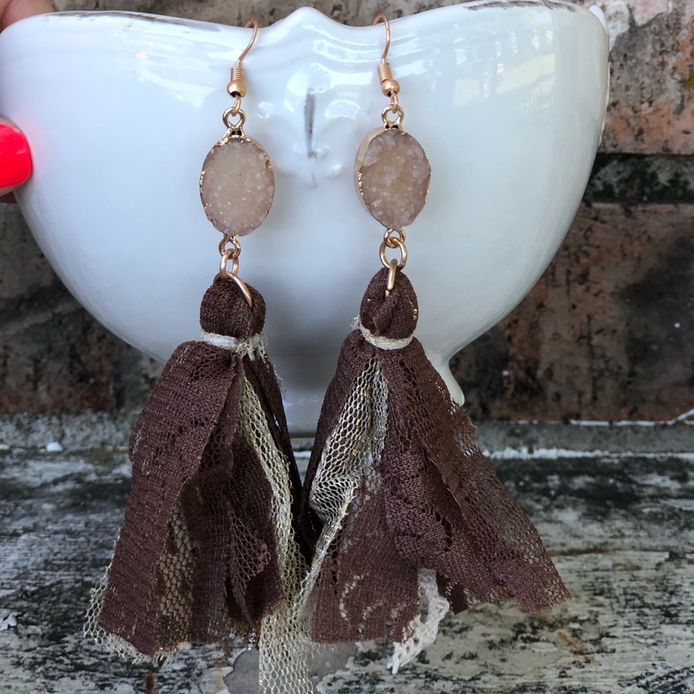 Druzy and tassel earrings